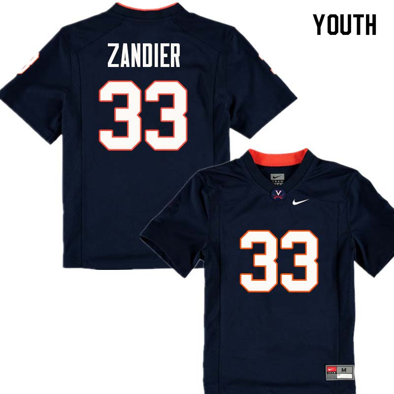 Youth #33 Zane Zandier Virginia Cavaliers College Football Jerseys Sale-Navy